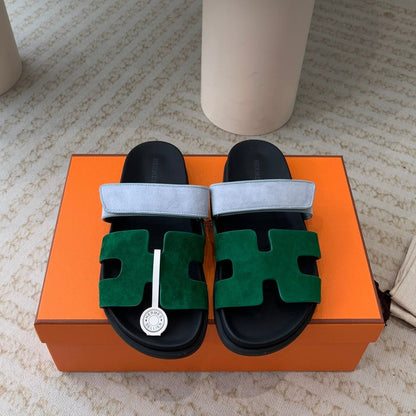 chypre sandal dark green cloud blue suede black calfskin