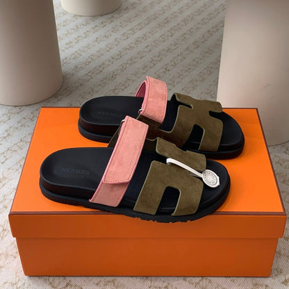 chypre sandal olive pink suede black calfskin