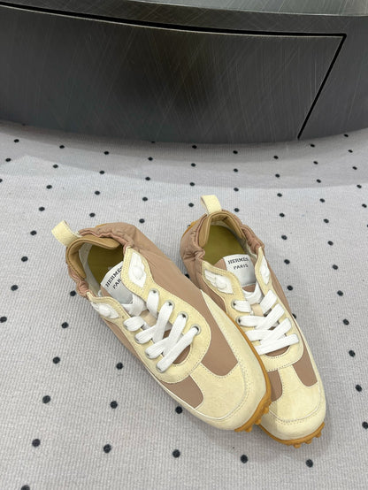 HM Sneaker 10mm In Light Brown Mix Beige Suede And Windbreaker Fabric 954746