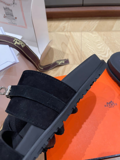 HM 25 Jackson Sandal Black Suede Calfskin