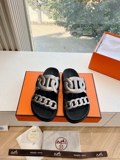 HM 25 Extra Sandal Black Silver Metalic Calfskin