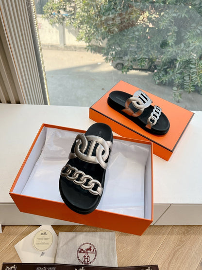 HM 25 Extra Sandal Black Silver Metalic Calfskin
