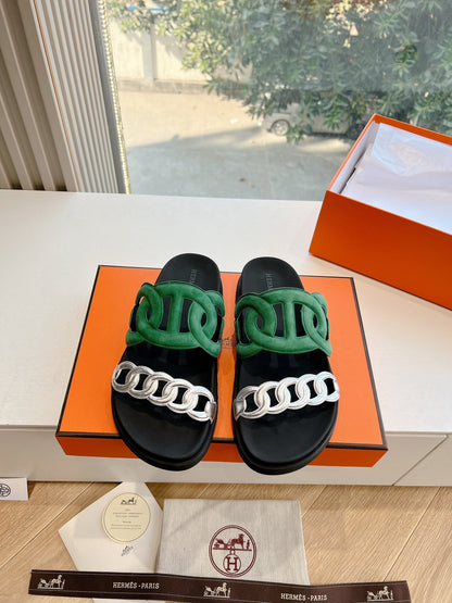 HM 25 Extra Sandal Green Silver Metalic Calfskin