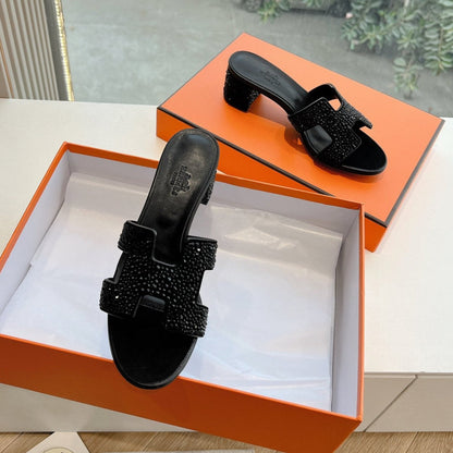 OASIS SANDAL IN BLACK SUEDE WITH CRYSTALS