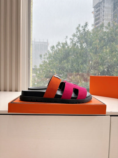 HM 25 Chypre Sandal Orange Red Suede Calfskin Silver H