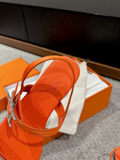 Women Roman Sandal Orange Calfskin