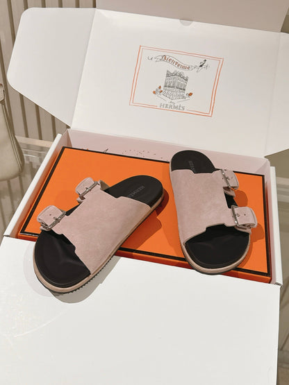 HM 26s Double Buckle Birkenstock Sandals Taupe Suede 968910