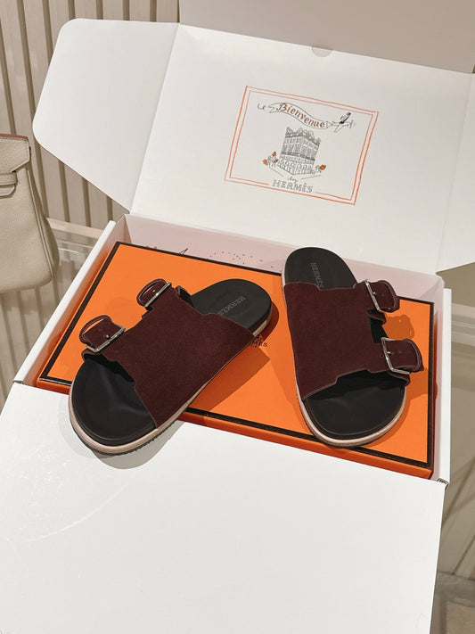 HM 26s Double Buckle Birkenstock Sandals Deep Brown Suede 968905