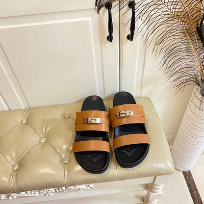 HM Jackson Sandal Brown Orange Calfskin 958041