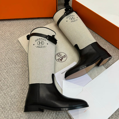 HM Jumping Boot In White Mix Black Calfskin And Burlap  973841
