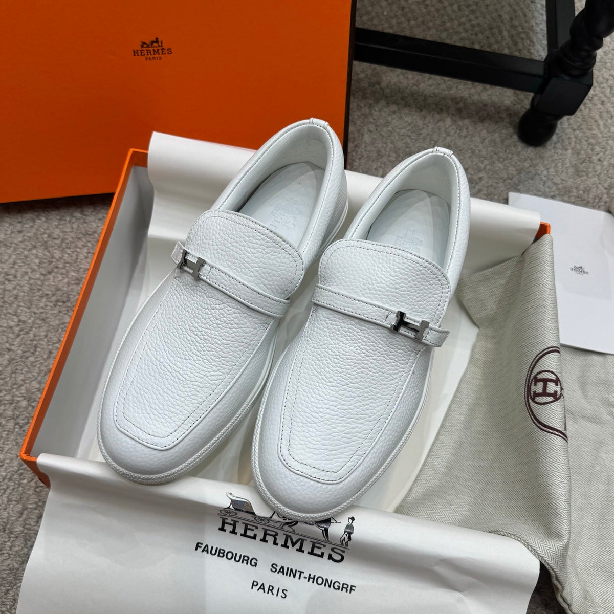 HM Job Loafers White Grain Cowhide 523215