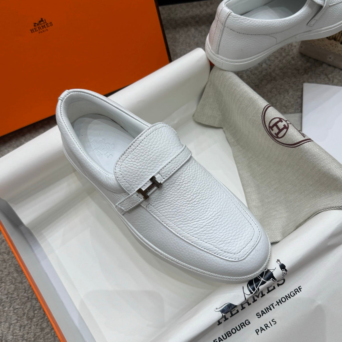 HM Job Loafers White Grain Cowhide 523215