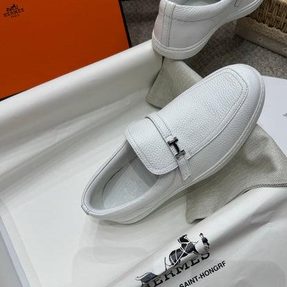 HM Job Loafers White Grain Cowhide 523215