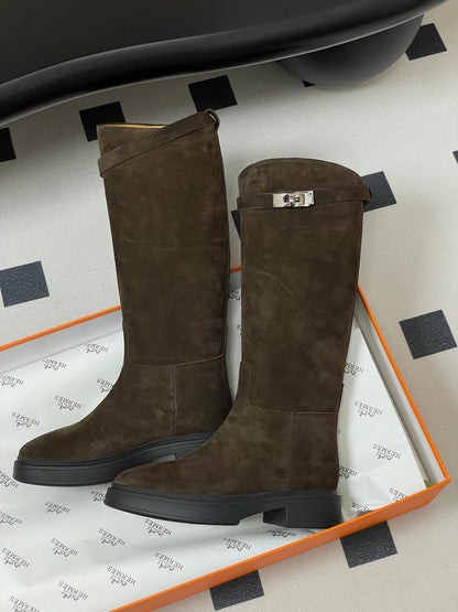 HM Jumping Boots 30mm Dark Brown Kelly Buckle Suede 423265