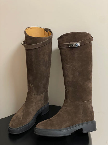 HM Jumping Boots 30mm Dark Brown Kelly Buckle Suede 423265