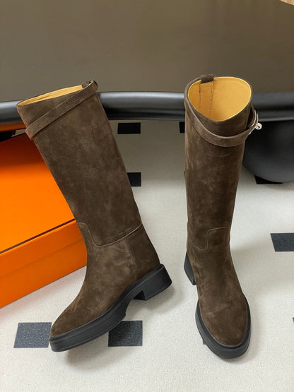 HM Jumping Boots 30mm Dark Brown Kelly Buckle Suede 423265