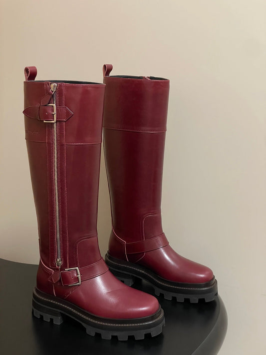 HM Jumping Boots 50mm Wine Red Edge Lock Calfskin