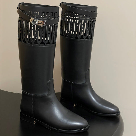 HM Jumping Boots Black Kelly Buckle Calfskin 423264