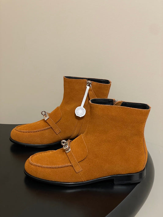 HM Short Boots 25mm Kelly Buckle Rich Burnt Orange Suede
