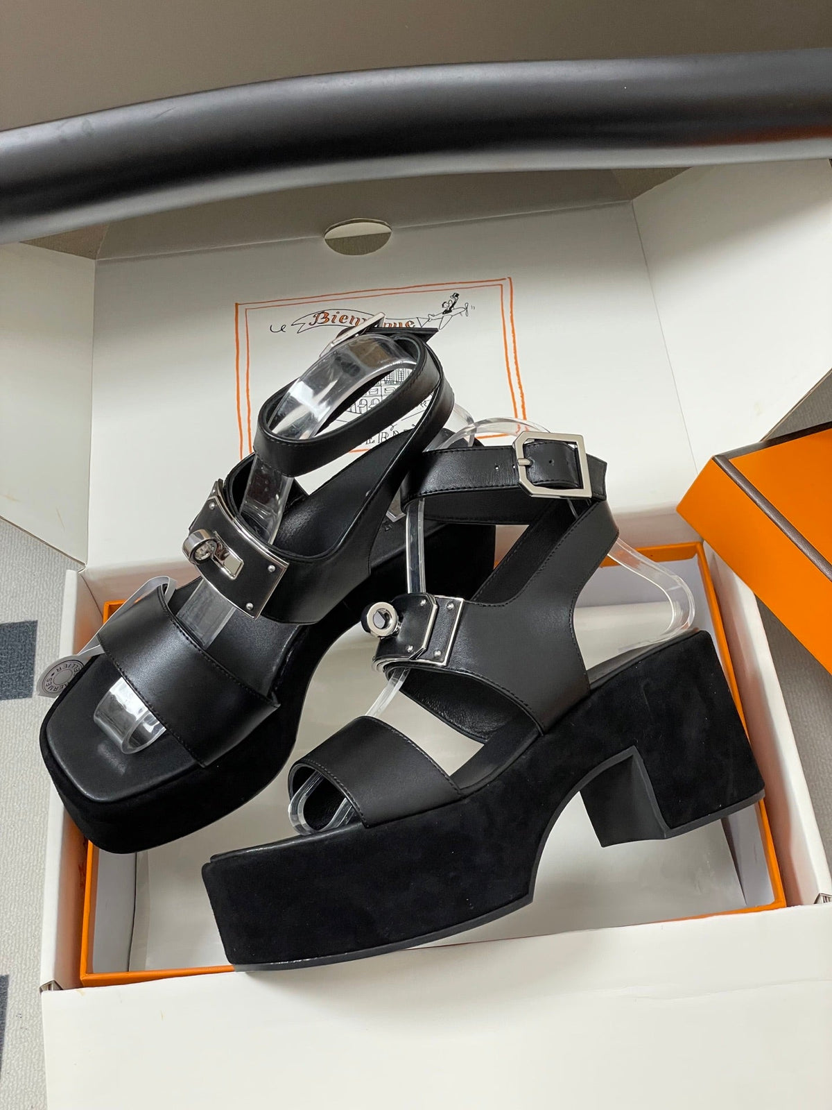 HM Lola 35 Heeled Sandals Black Goatskin 534767