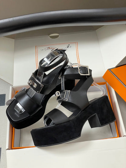 HM Lola 35 Heeled Sandals Black Goatskin 534767