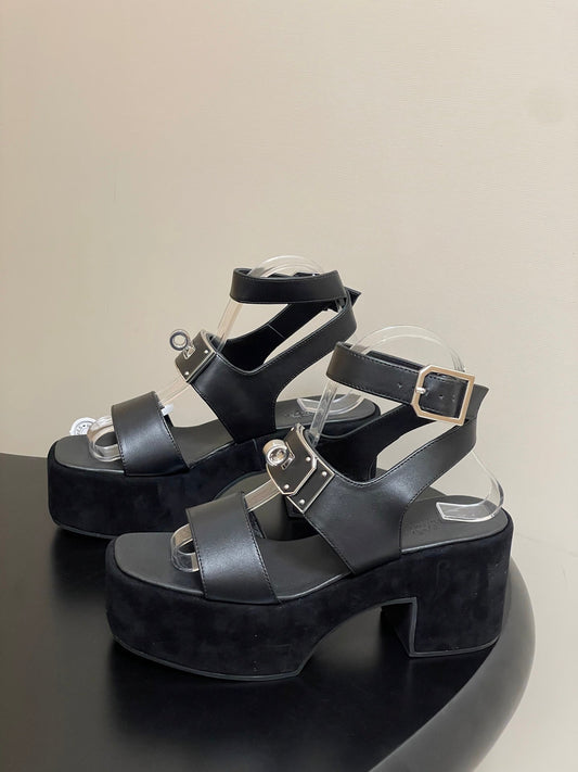HM Lola 35 Heeled Sandals Black Goatskin 534767