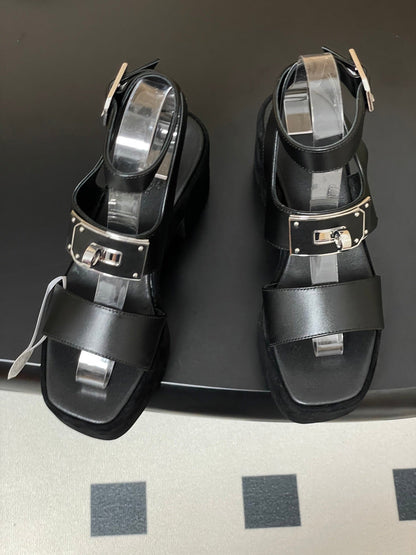 HM Lola 35 Heeled Sandals Black Goatskin 534767