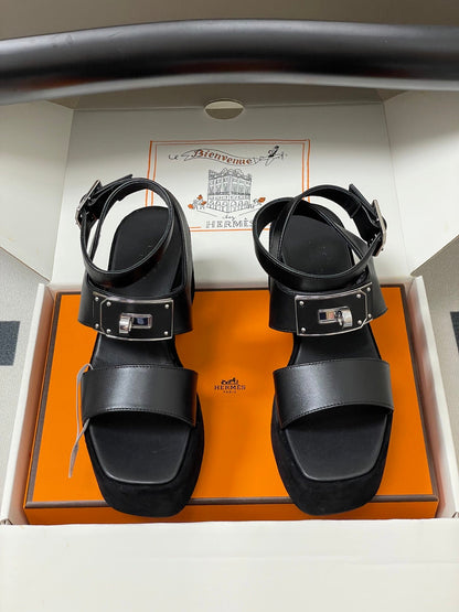 HM Lola 35 Heeled Sandals Black Goatskin 534767