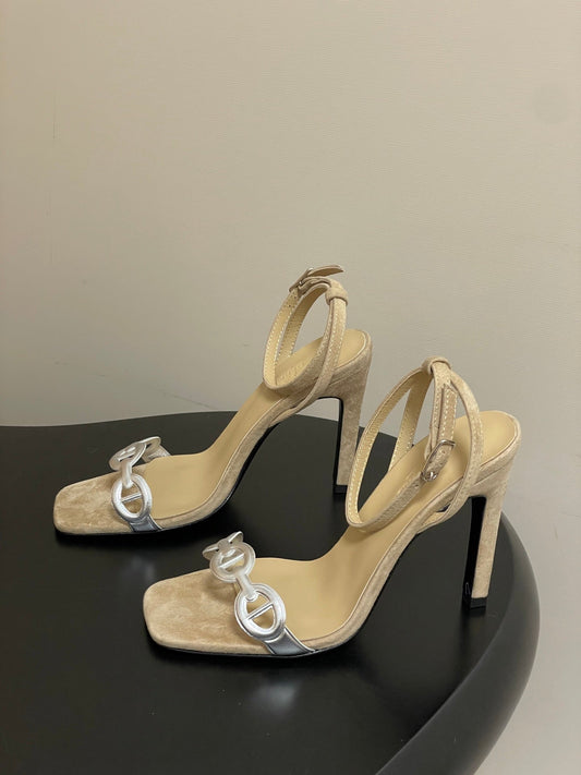 HM Luz Sandals 10.5 Taupe Sheepskin Suede 593700