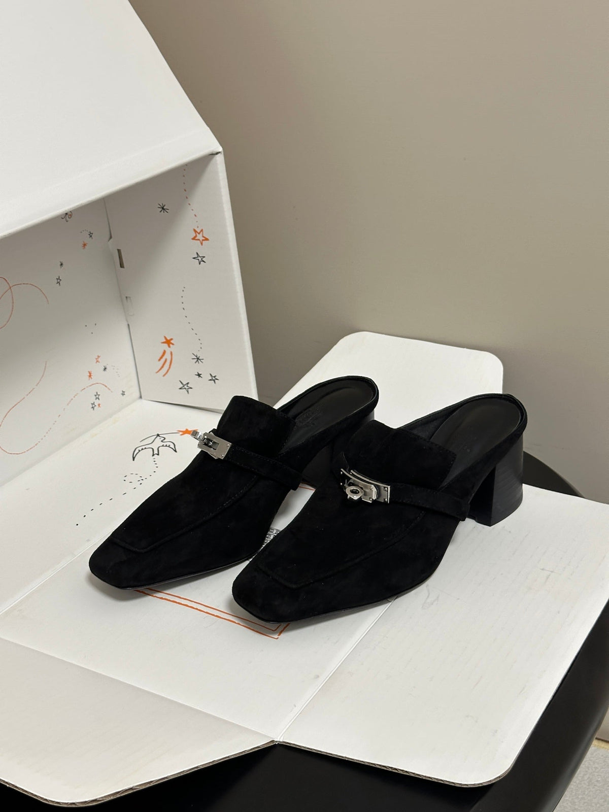 HM Blossom Mule 65mm Black Suede 902906