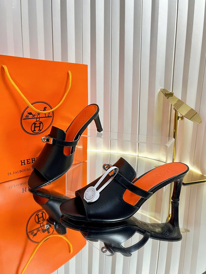 HM Cute Sandal 7cm Black Calfskin 616214