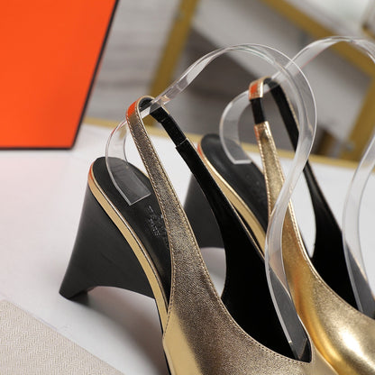 HM  Classic High-Heeled Slingback 70mm Golden Sheepskin 547639