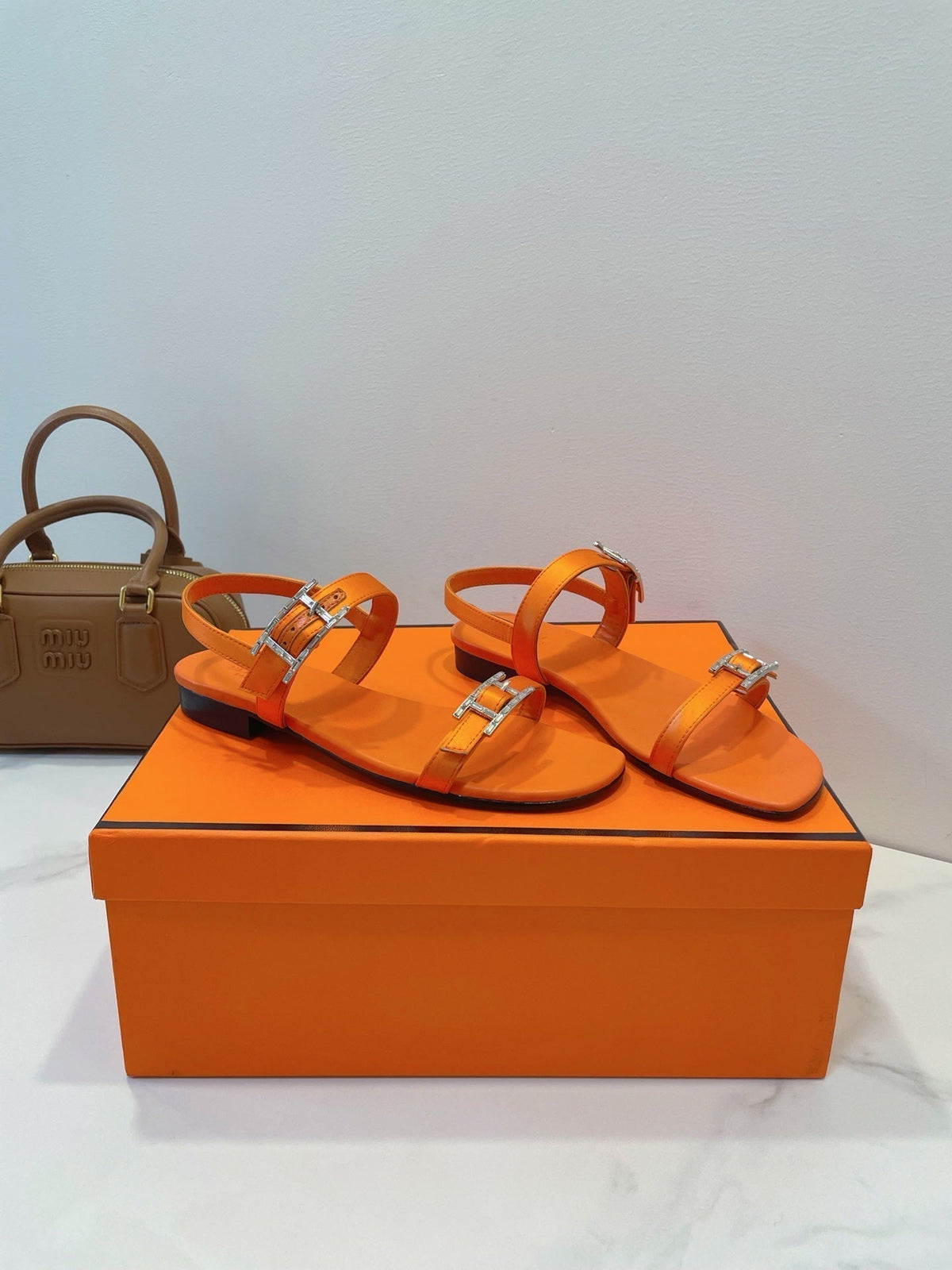 HM Paris Sandals Orange Lamskin 374208