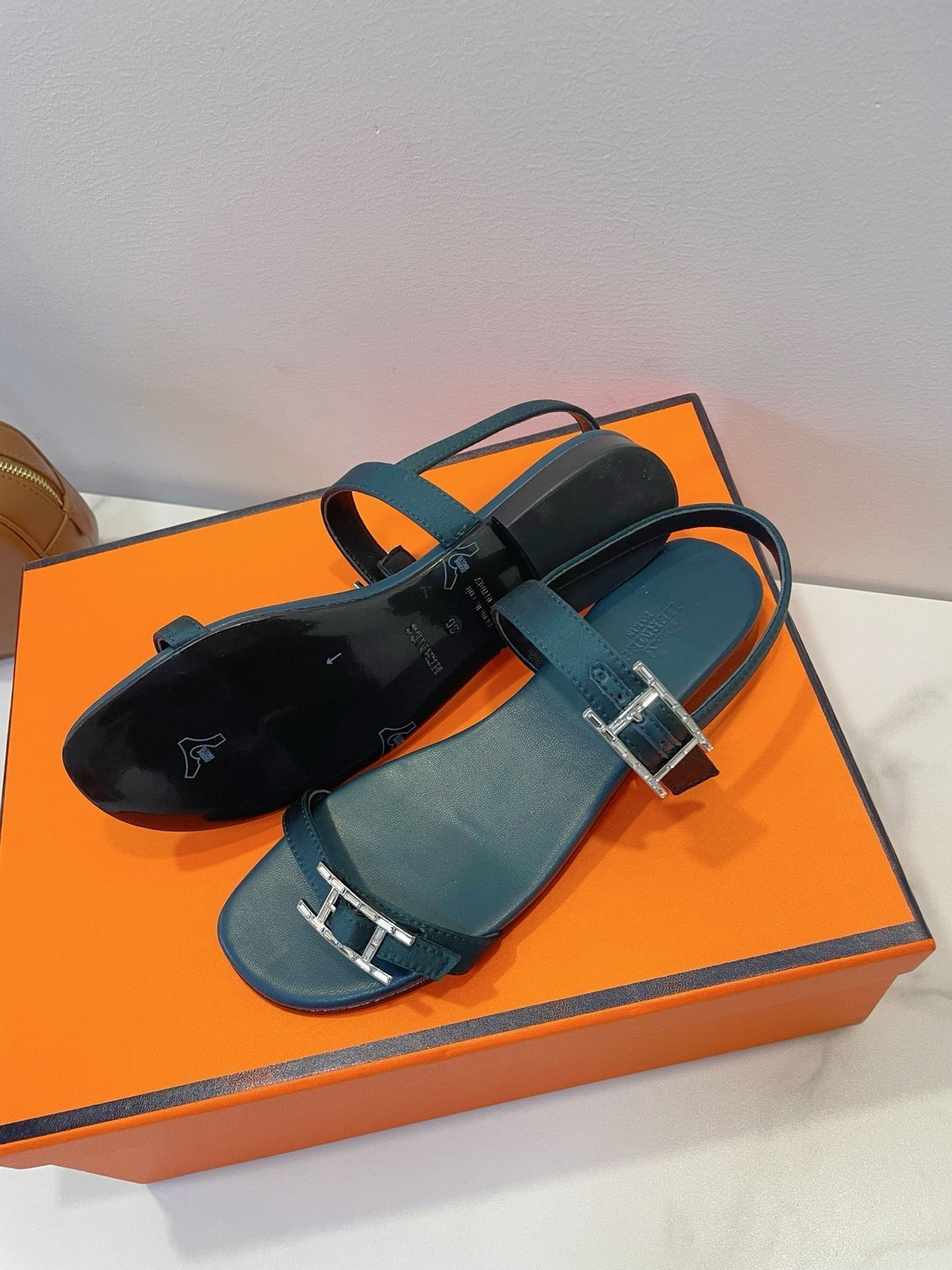 HM Paris Sandals Navy Blue Lamskin 374211