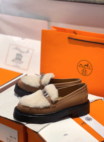 HM Icone Loafer Brown Calfskin And Rabbit Fur 100131