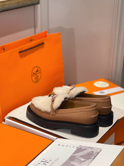 HM Icone Loafer Brown Calfskin And Rabbit Fur 100131