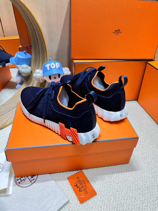 HM Depart Slip-On Sneaker In Navy Blue Knit And Calfskin