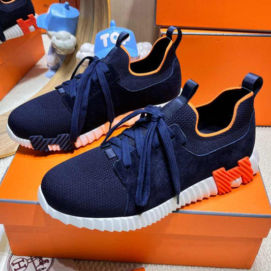 HM Depart Slip-On Sneaker In Navy Blue Knit And Calfskin