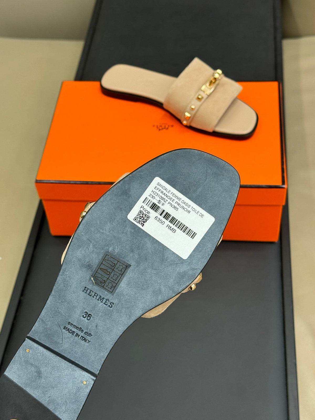 HM Giulia Sandal Beige Lin Calfskin with Suede 212730