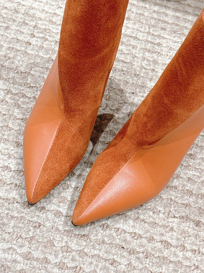 HM Ankle Boots 60mm Brown Orange Calfskin And Suede 972381