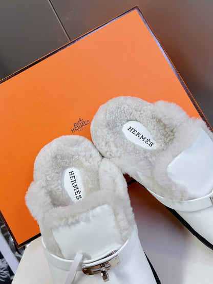 OZ Mule White Calfskin Shearling