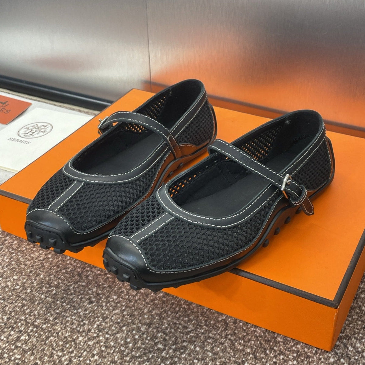 HM 25C Kichu Ballet Flat Black Fabric with Calfskin 208283