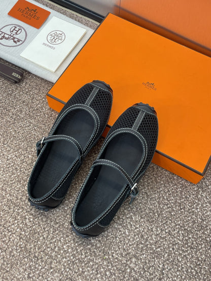 HM 25C Kichu Ballet Flat Black Fabric with Calfskin 208283