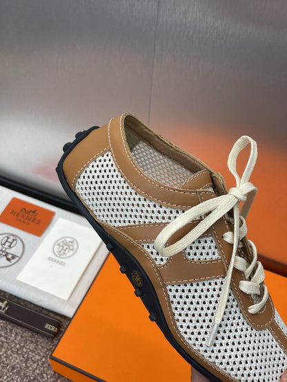 HM 25C Kiga sneaker Brown mix White Crochet knit with Calfskin 208291