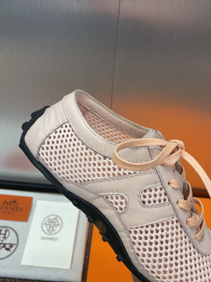 HM Kiga Sneaker In Light Pink Crochet Knit And Calfskin