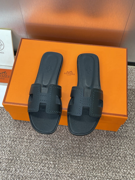 HM 25 Oran Sandal Black Perforate Epsom Leather
