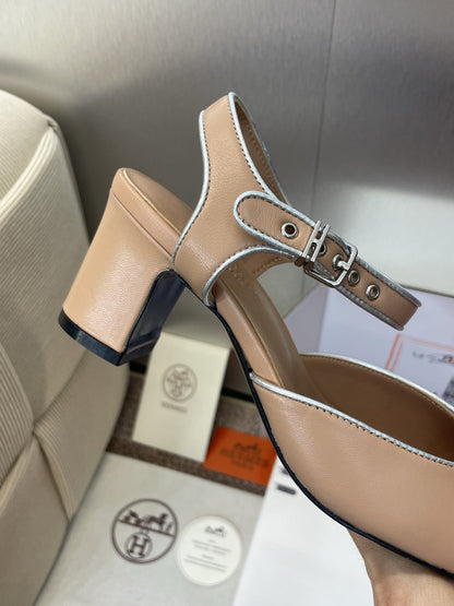 HM 25 Kleo Slingback 6cm Beige Calfskin 372953