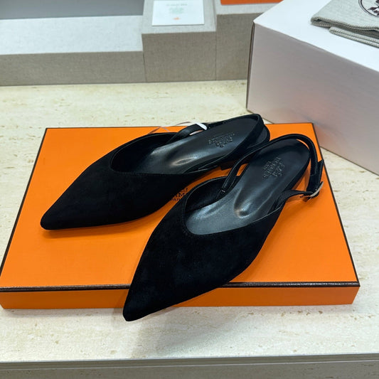 HM Nicoletta Slingback Flat Black Suede 830183