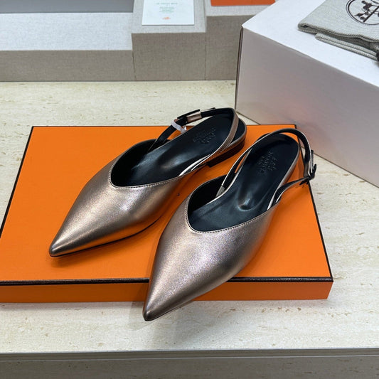 HM Nicoletta Slingback Flat Sliver Calfskin 830184