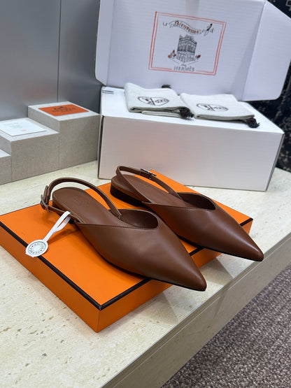 HM Nicoletta Slingback Flat Brown Calfskin 830185